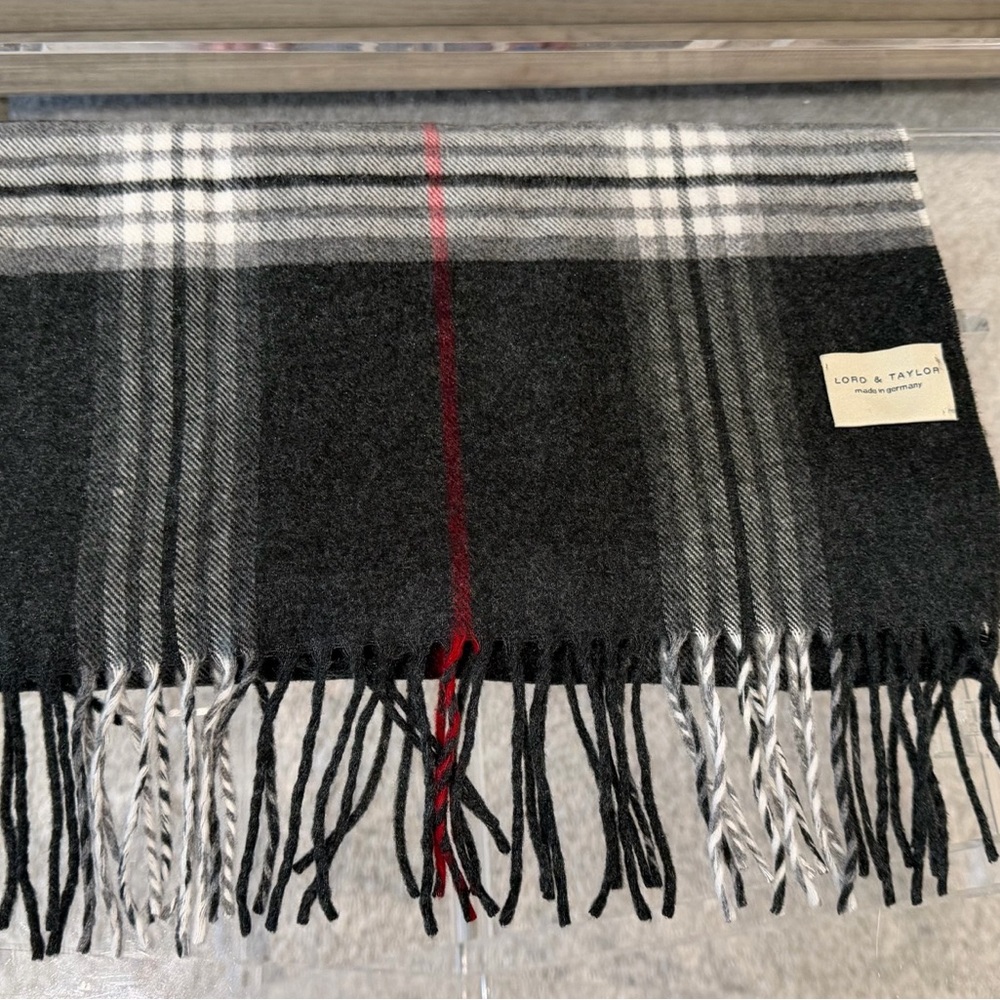 Lord & Taylor Classic Black and Gray Checkered Scarf